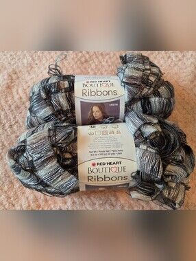 RED HEARTBoutique Ribbons SCARF Ribbon Yarn in Silver and Black